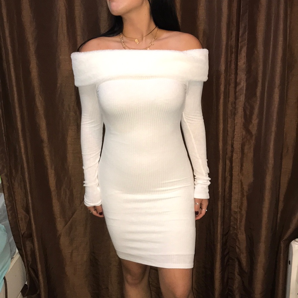 BRAND NEW!! FASHION NOVA WHITE RIBBED DRESS